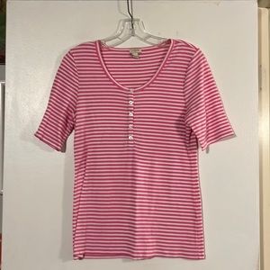 J. Crew pink/white shirt sleeve shirt Round neck with Henley style button detail